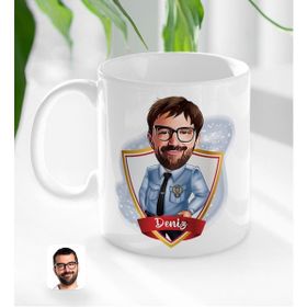 BK Kişiye Özel Isimli Erkek Polis Karikatürlü Beyaz Kupa Bardak