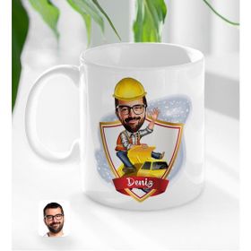 BK Kişiye Özel Isimli Erkek Yol Mühendisi Karikatürlü Beyaz Kupa Bardak