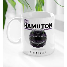 BK Kişiye Özel Isimli F1 Hamilton Tasarımlı Beyaz Kupa Bardak