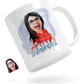 BK Kişiye Özel Isimli Kadın Karikatürlü Beyaz Kupa Bardak