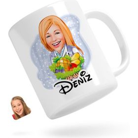 BK Kişiye Özel Kadın Diyetisyen Karikatürlü Beyaz Kupa Bardak