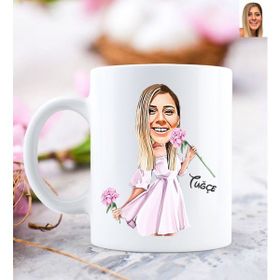 BK Kişiye Özel Kadın Diyetisyen Karikatürlü Beyaz Kupa Bardak