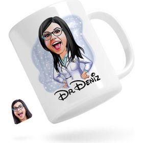 BK Kişiye Özel Kadın Doktor Karikatürlü Beyaz Kupa Bardak