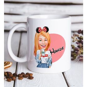 BK Kişiye Özel Kadın Moda Mini Fare Karikatürlü Beyaz Kupa Bardak