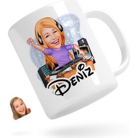 BK Kişiye Özel Kadın Radyocu Karikatürlü Beyaz Kupa Bardak
