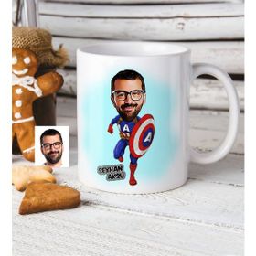 BK Kişiye Özel Kaptan Amerika Karikatür Beyaz Kupa Bardak