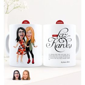 BK Kişiye Özel Karikatürlü Kız Kardeş Beyaz Kupa Bardak