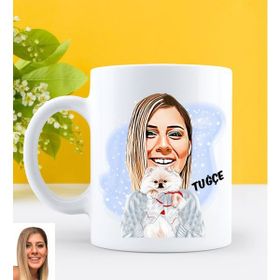 BK Kişiye Özel Karikatürlü Sevimli Köpek Beyaz Kupa Bardak