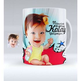 BK Kişiye Özel Kız Bebek Karikatürlü Beyaz Kupa Bardak