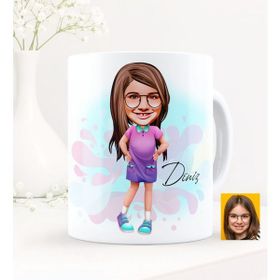 BK Kişiye Özel Kız Çocuk Karikatürlü-3 Beyaz Kupa Bardak