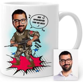 BK Kişiye Özel Komando Asker Karikatür Beyaz Kupa Bardak
