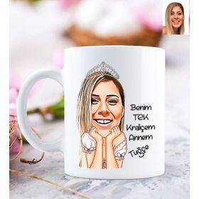 BK Kişiye Özel Kraliçe Annem Karikatürlü Beyaz Kupa Bardak