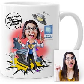 BK Kişiye Özel Mesleki Diş Hekimi Karikatür Beyaz Kupa Bardak