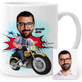 BK Kişiye Özel Motorcu Karikatür Beyaz Kupa Bardak