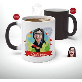 BK Kişiye Özel Öğretmen Karikatürlü Sihirli Kupa Bardak