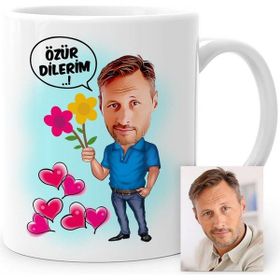 BK Kişiye Özel Özür Dilerim Karikatür Beyaz Kupa Bardak