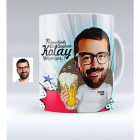 BK Kişiye Özel Şerefe Karikatürlü Beyaz Kupa Bardak