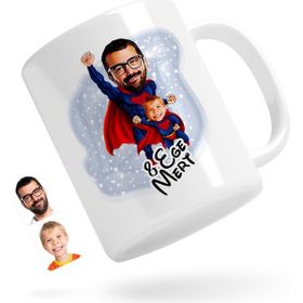 BK Kişiye Özel Süper Baba Çocuk Karikatürlü Beyaz Kupa Bardak