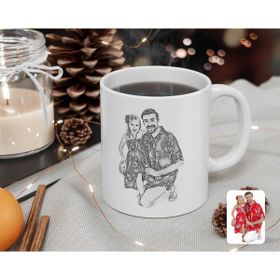 BK Kişiye Özel Tam Boy Karakalem Baba ve Kız Karikatürlü Beyaz Kupa Bardak