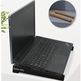 BK Kişiye Özel Taşınabilir Ahşap Siyah Notebook Laptop Standı