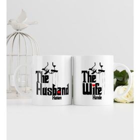 BK Kişiye Özel The Husband ve The Wife Tasarımlı Ikili Beyaz Kupa Bardak