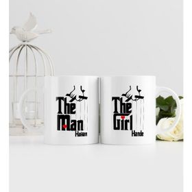 BK Kişiye Özel The Man ve The Girl Tasarımlı Ikili Beyaz Kupa Bardak