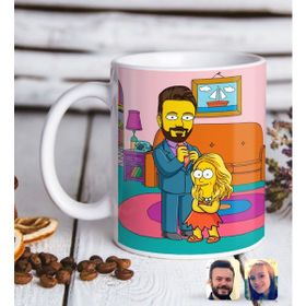 BK Kişiye Özel The Simpsons Baba Kız Figürlü Beyaz Kupa Bardak