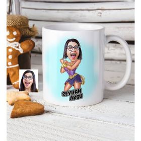 BK Kişiye Özel Wonder Woman Karikatür Beyaz Kupa Bardak
