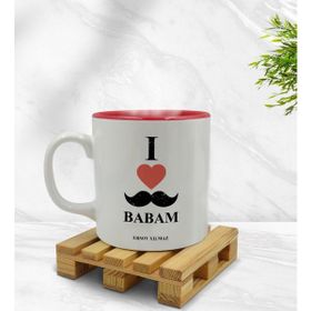 BK Model 1 Babamı Seviyorum Tasarımlı Kırmızı Beyaz Kupa Bardak
