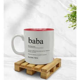 BK Model 1 Beyaz Kişiye Özel Baba Tasarımlı Içi Kırmızı Renkli Kupa Bardak