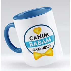 BK Model 1 Canım Babam Tasarımlı Mavi Beyaz Kupa Bardak