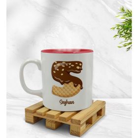 BK Model 1 Çikolata Harfli Kırmızı Beyaz Kupa Bardak