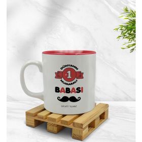 BK Model 1 Dünyanın 1 Numaralı Babası Tasarımlı Kırmızı Beyaz Kupa Bardak