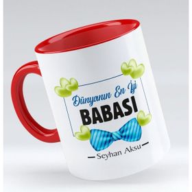 BK Model 1 Dünyanın En Iyi Babası Tasarımlı Kırmızı Beyaz Kupa Bardak