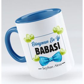 BK Model 1 Dünyanın En Iyi Babası Tasarımlı Mavi Beyaz Kupa Bardak