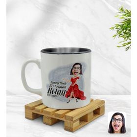 BK Model 1 Kadın Nihayetinde Karikatürlü Siyah Beyaz Kupa Bardak