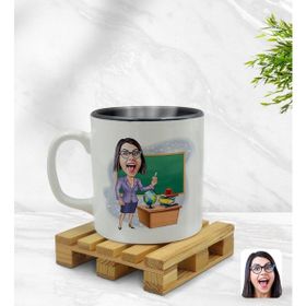 BK Model 1 Kadın Öğretmen Karikatürlü Siyah Beyaz Kupa Bardak