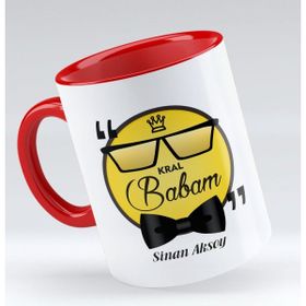 BK Model 1 Kral Babam Tasarımlı Kırmızı Beyaz Kupa Bardak