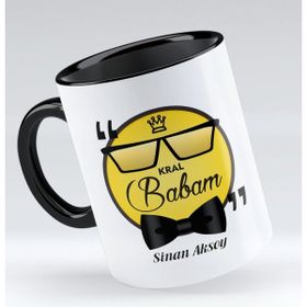 BK Model 1 Kral Babam Tasarımlı Siyah Beyaz Kupa Bardak