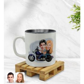BK Model 1 Motorcu Sevgililer Karikatürlü Siyah Kupa Bardak