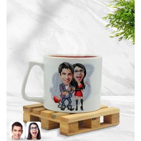 BK Model 1 Sevgililer Karikatürlü Middle Beyaz Kupa Bardak