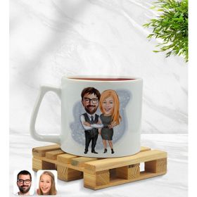 BK Model 100 Sevgililer Karikatürlü Middle Beyaz Kupa Bardak