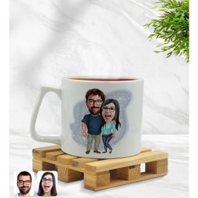 BK Model 109 Sevgililer Karikatürlü Middle Beyaz Kupa Bardak