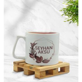 BK Model 13 Çiçek Tasarımlı Middle Beyaz Kahverengi Kupa Bardak