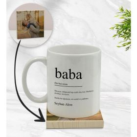 BK Model 18 Kişiye Özel Baba Godfather Tasarımlı Beyaz Kupa Bardak ve Ahşap Bardak Altlığı Hediye Seti