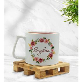 BK Model 19 Çiçek Tasarımlı Middle Beyaz Kupa Bardak