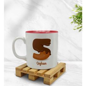 BK Model 2 Çikolata Harfli Kırmızı Beyaz Kupa Bardak