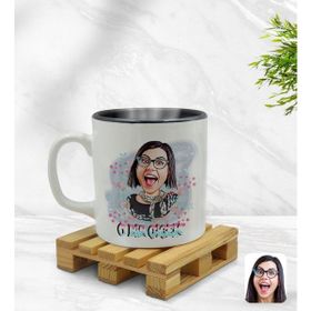 BK Model 2 O Bir Çiçek Karikatürlü Siyah Kupa Bardak