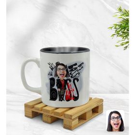 BK Model 3 Kadın Big Boss Karikatürlü Siyah Kupa Bardak