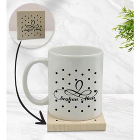 BK Model 4 Gift Kişiye Özel İsimli Beyaz Kupa Bardak ve Ahşap Bardak Altlığı Hediye Seti